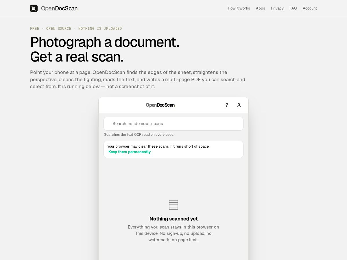 Landing-page snapshot of opendocscan.com