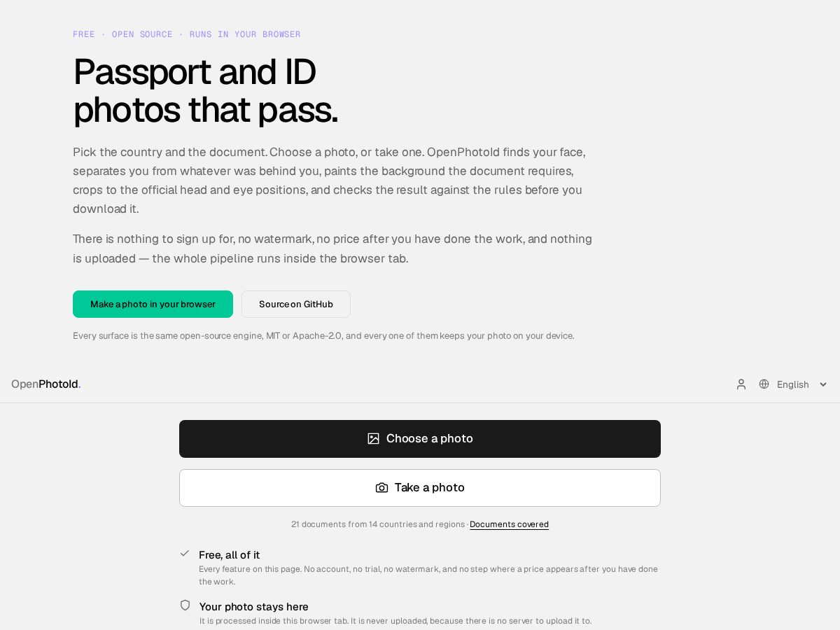 Landing-page snapshot of openphotoid.com