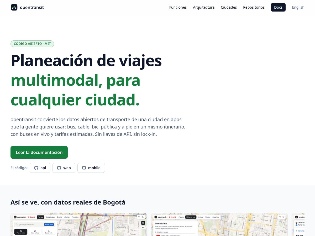 Landing-page snapshot of opentransit.tech