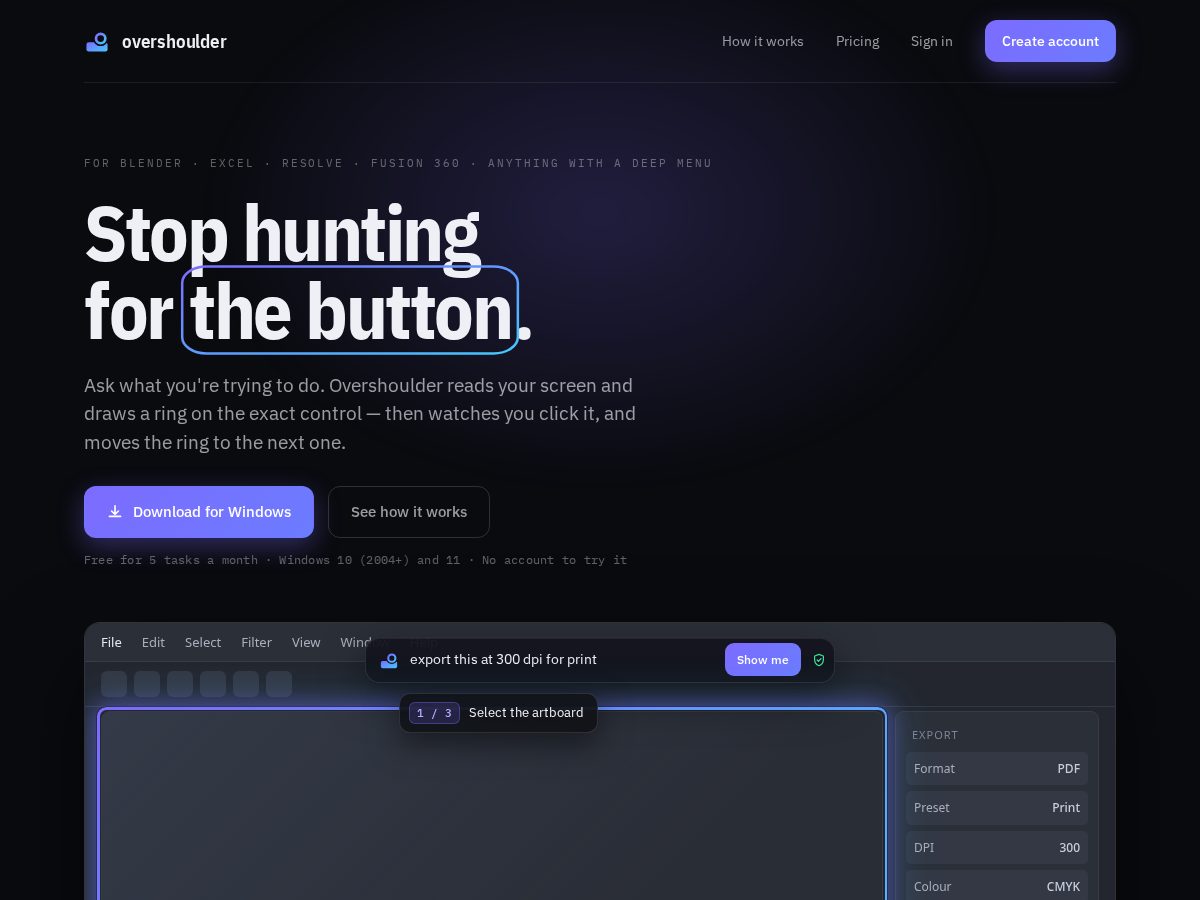 Landing-page snapshot of overshoulder.net