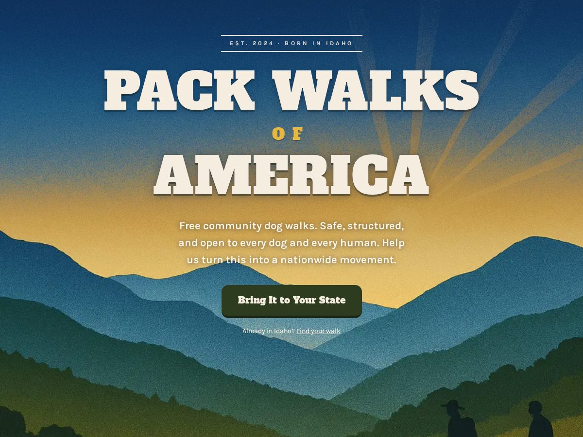Landing-page snapshot of packwalksofamerica.com