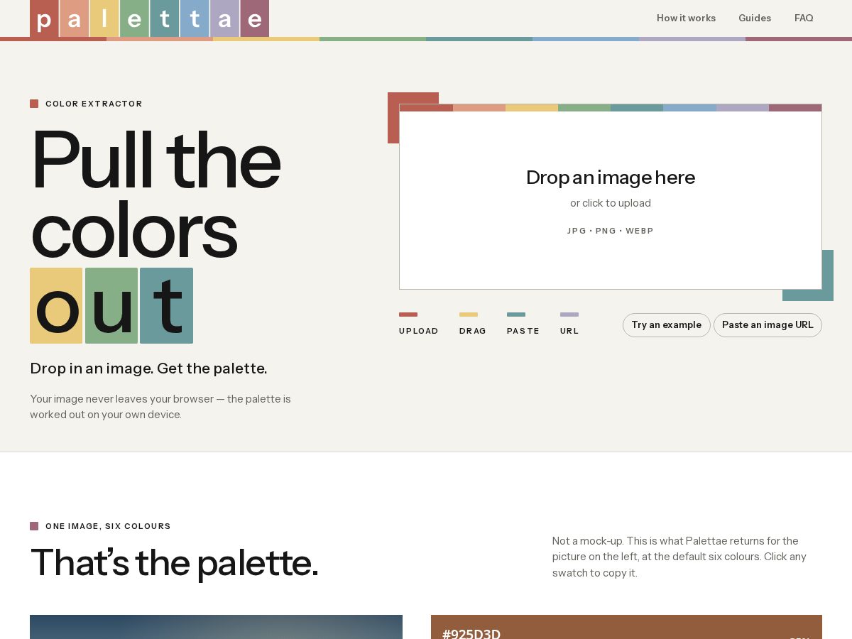Landing-page snapshot of palettae.com