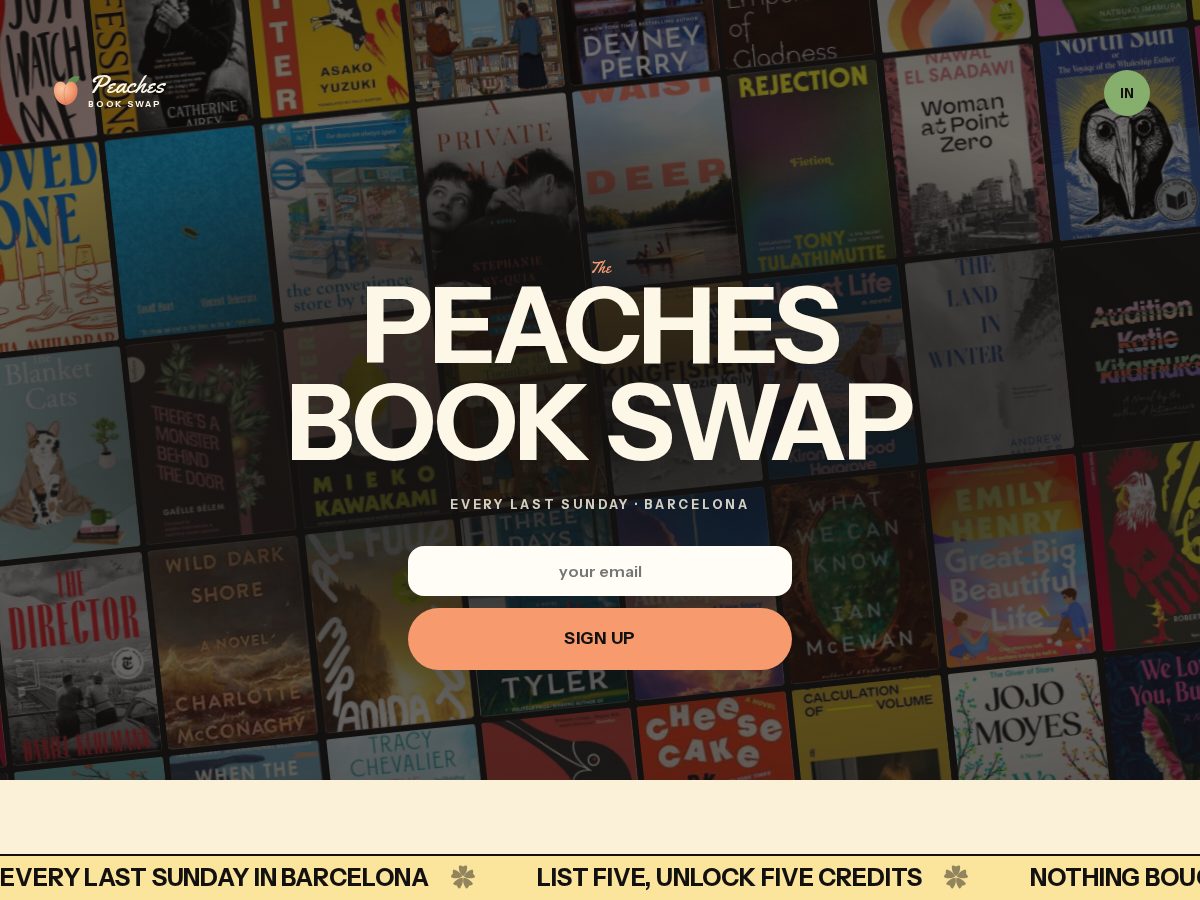 Landing-page snapshot of peachesbookswap.com