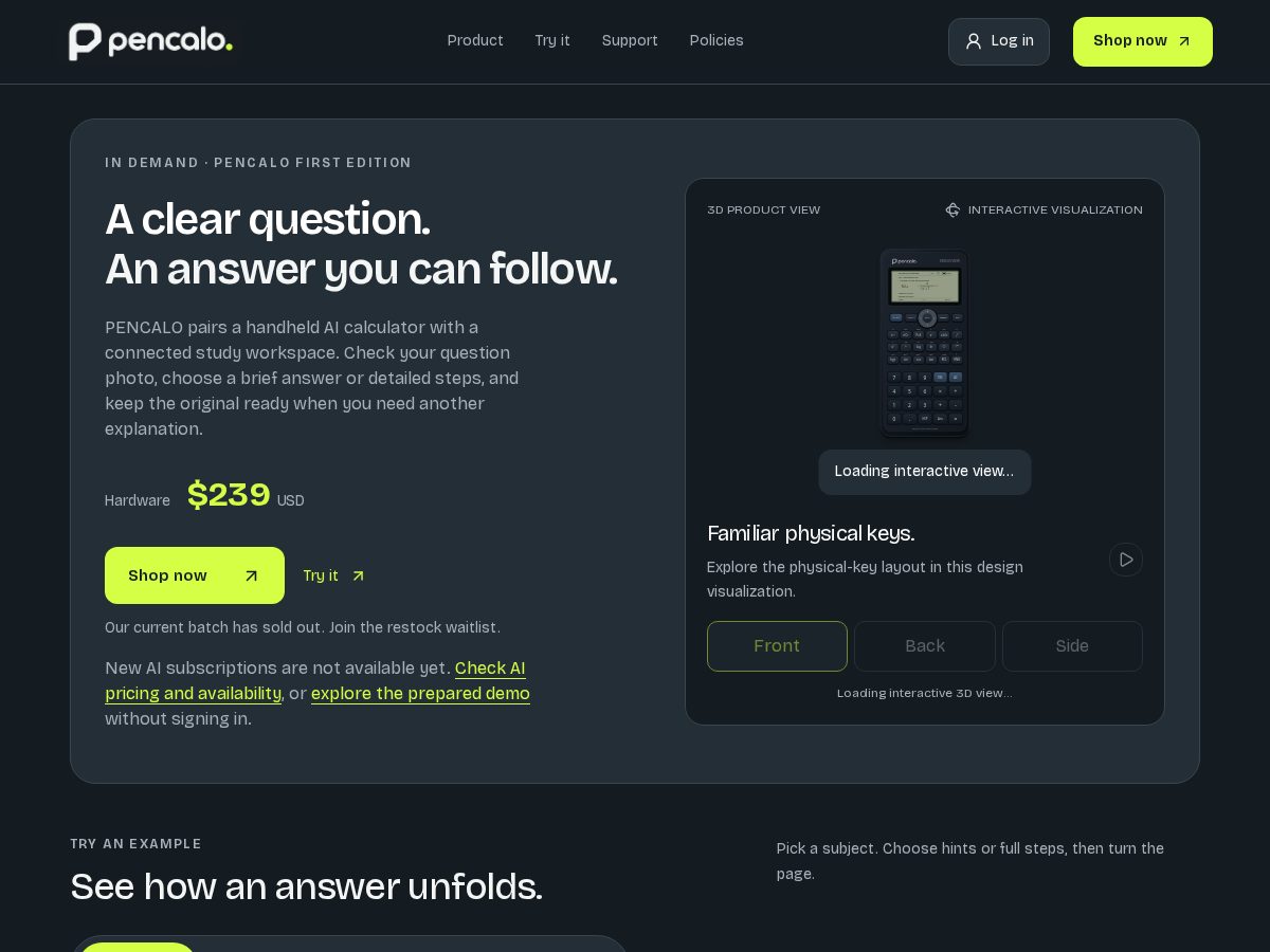 Landing-page snapshot of pencalo.com