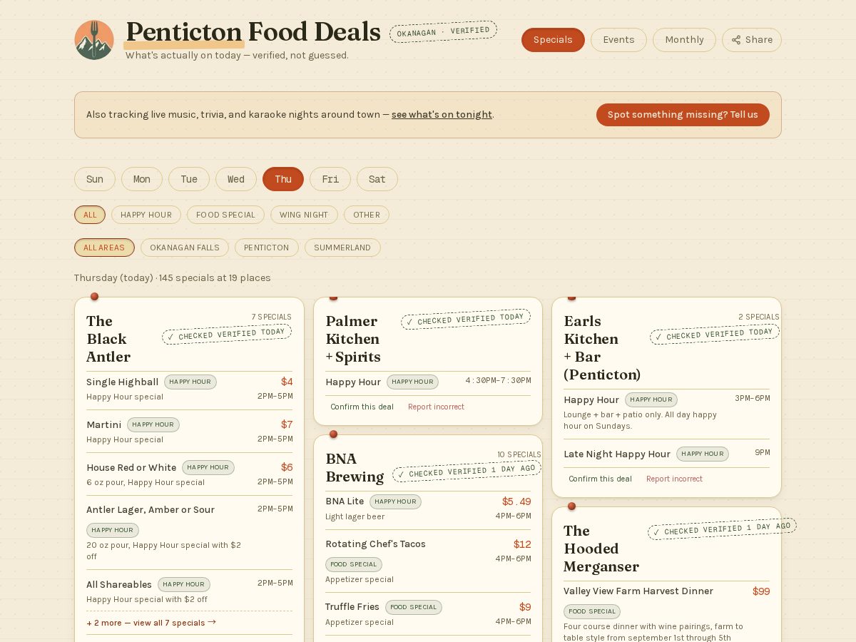 Landing-page snapshot of pentictonfooddeals.shop