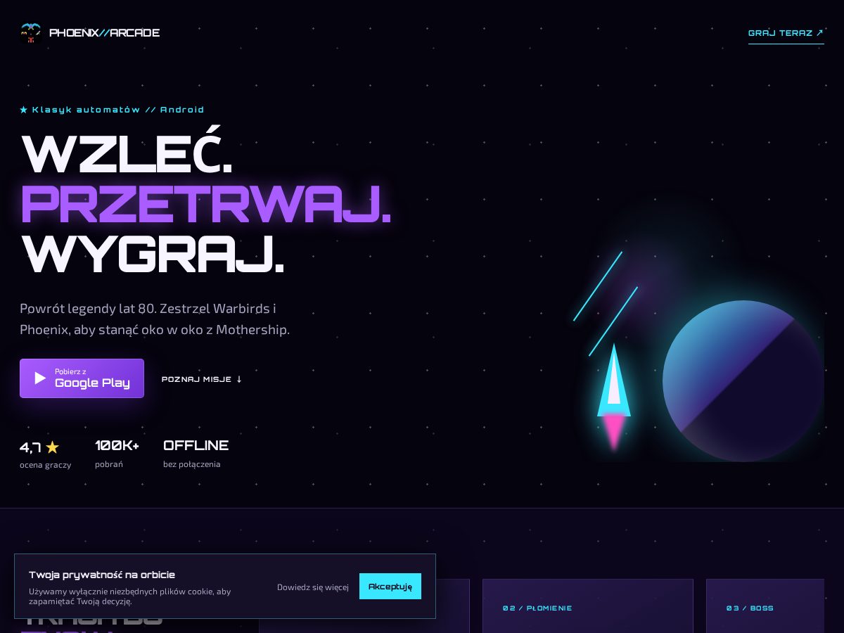 Landing-page snapshot of phoenixarcadepl.com