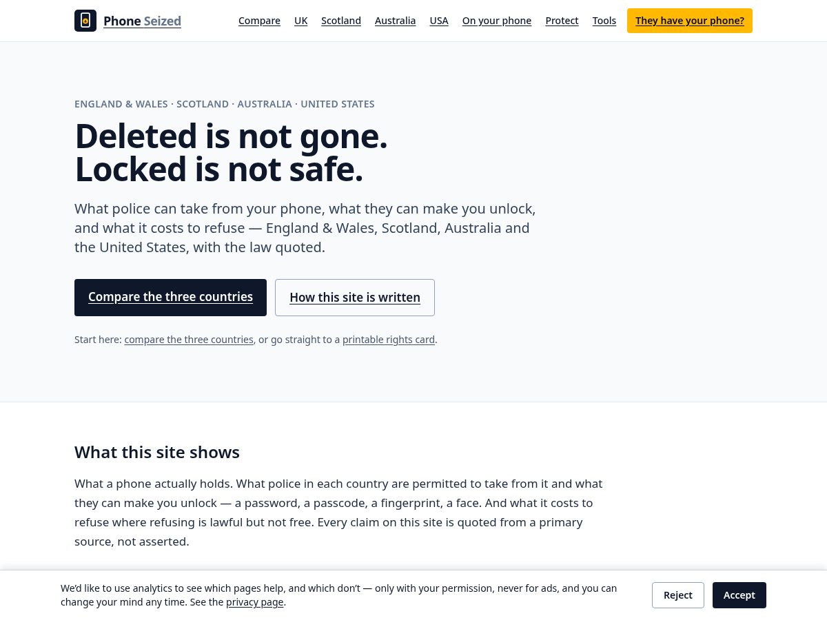 Landing-page snapshot of phoneseized.com