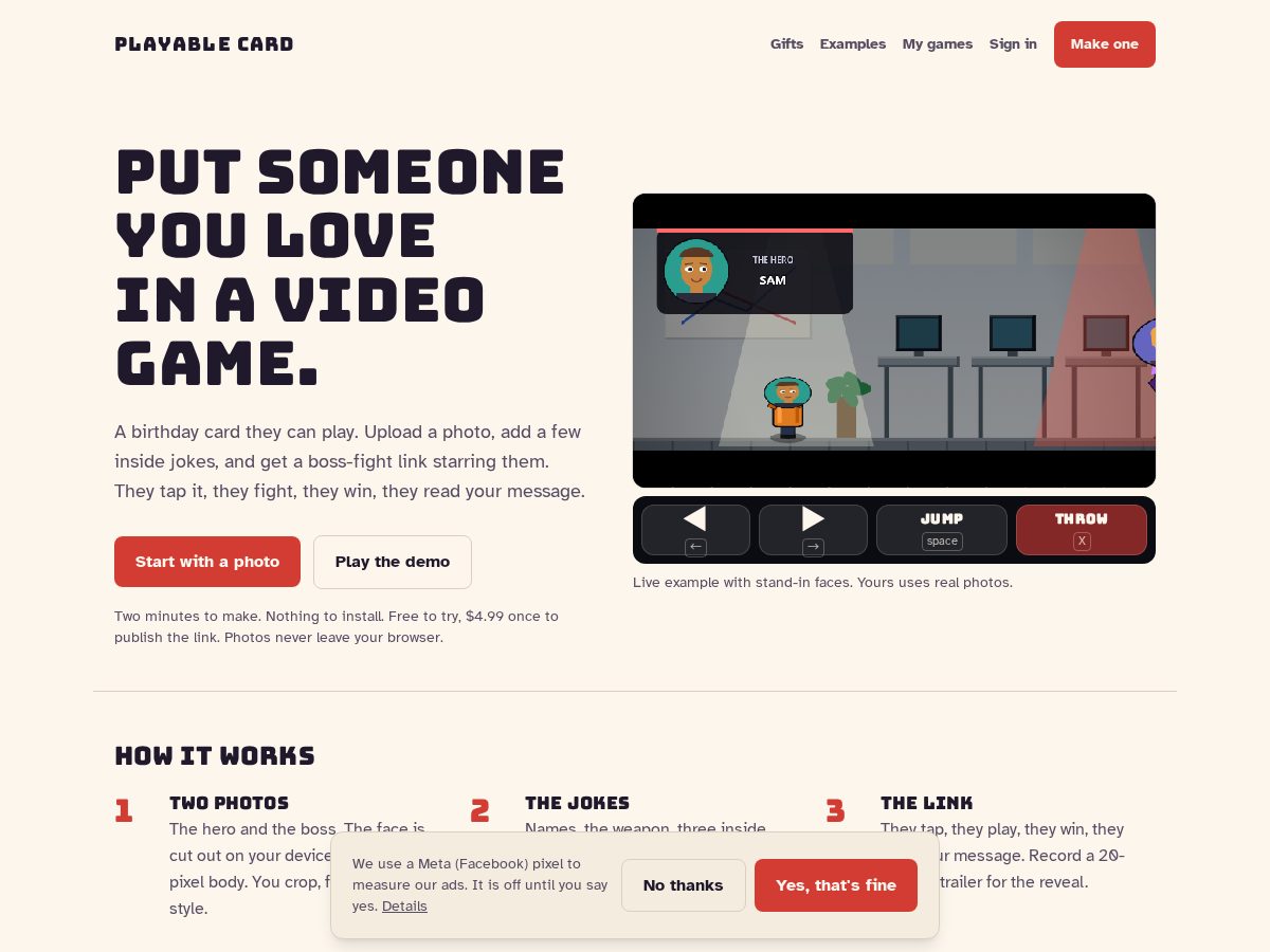Landing-page snapshot of playablecard.com