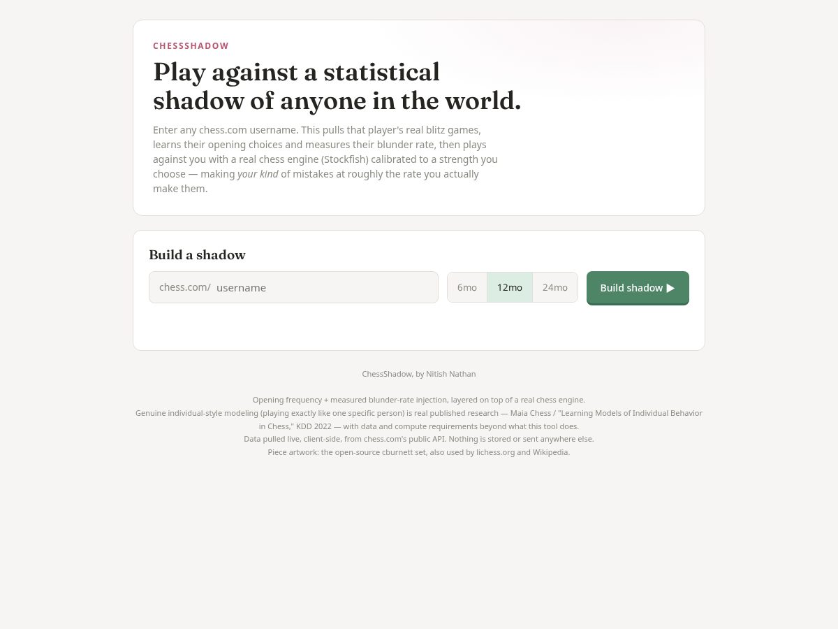 Landing-page snapshot of playchessshadow.com