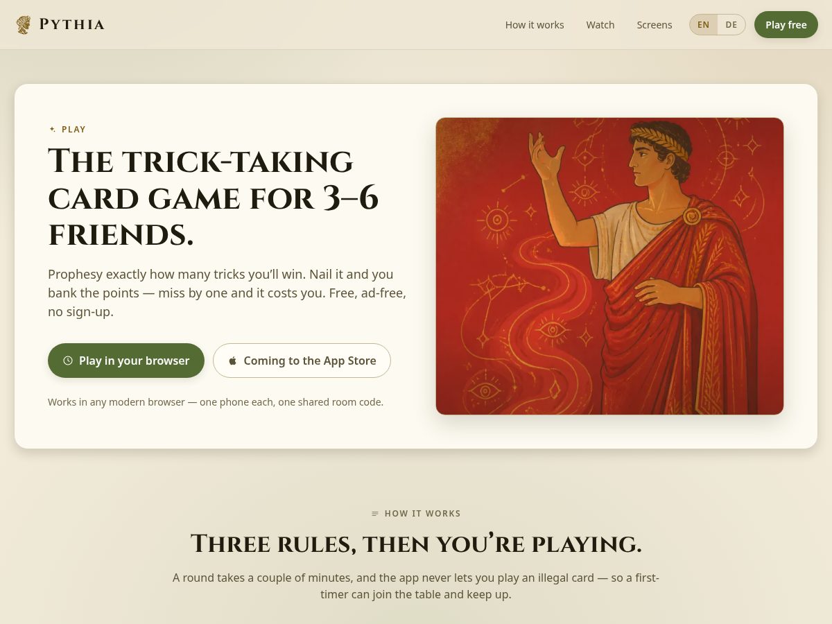 Landing-page snapshot of playpythia.com