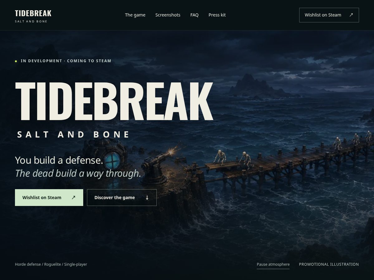 Landing-page snapshot of playtidebreak.com