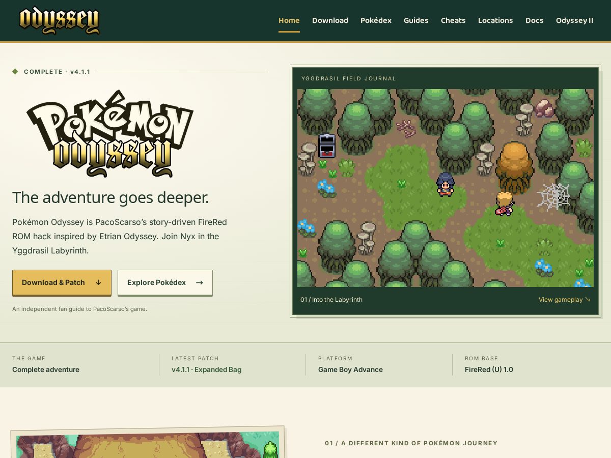 Landing-page snapshot of pokemonodyssey.net