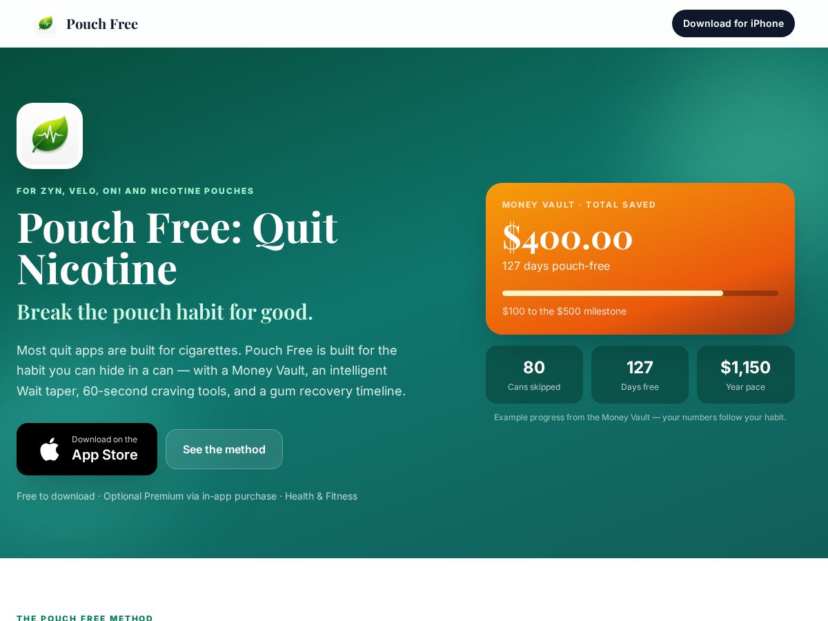 Landing-page snapshot of pouch-free.com