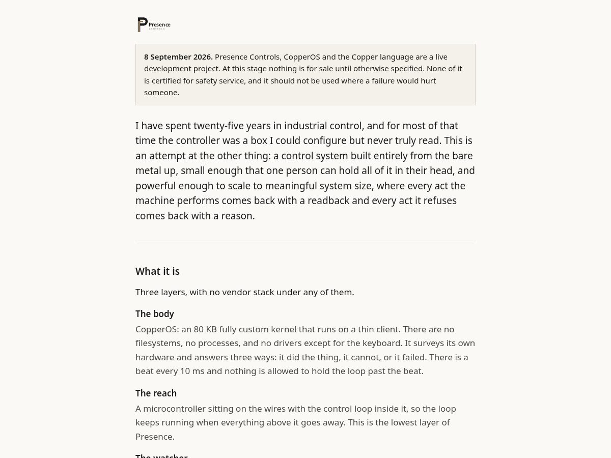 Landing-page snapshot of presencecontrols.com