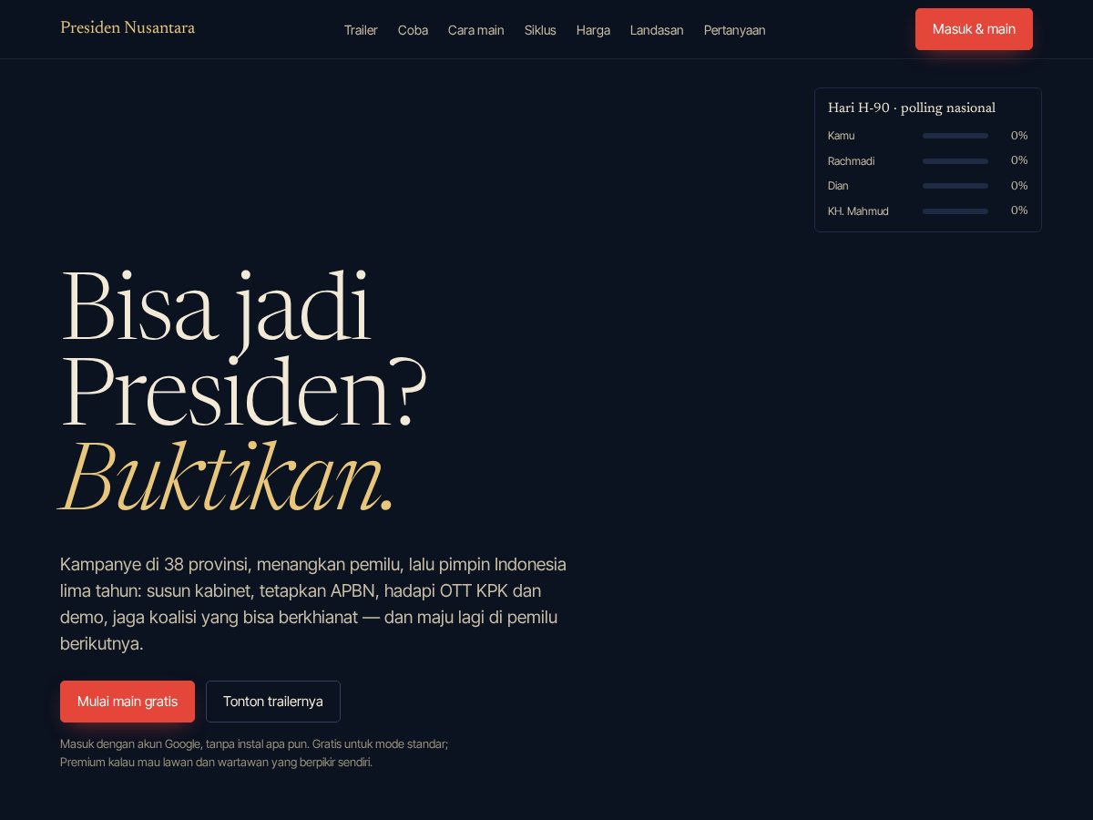 Landing-page snapshot of presidennusantara.com