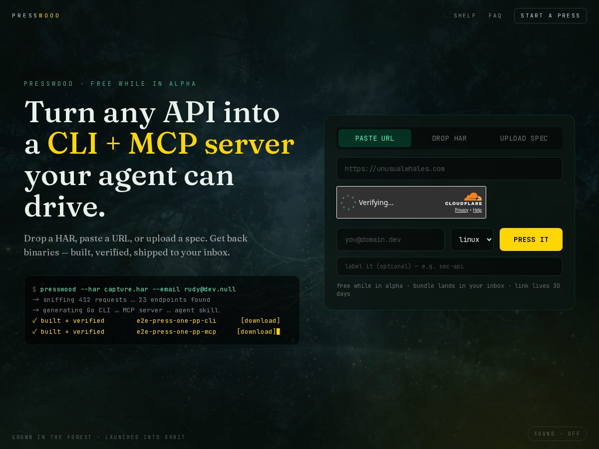 Landing-page snapshot of presswood.online