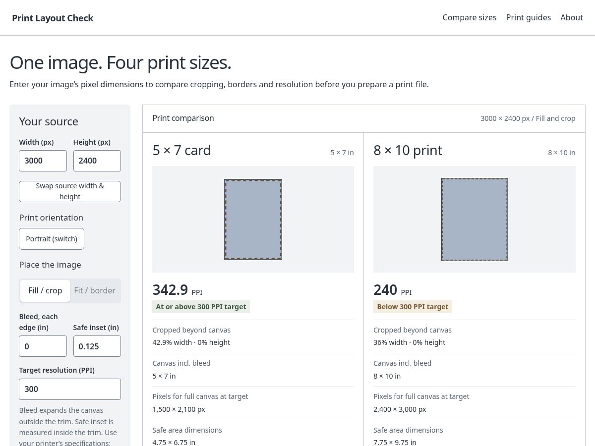 Landing-page snapshot of printlayoutcheck.com