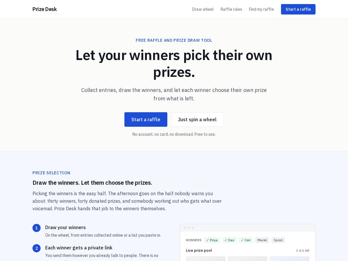 Landing-page snapshot of prizedesk.site