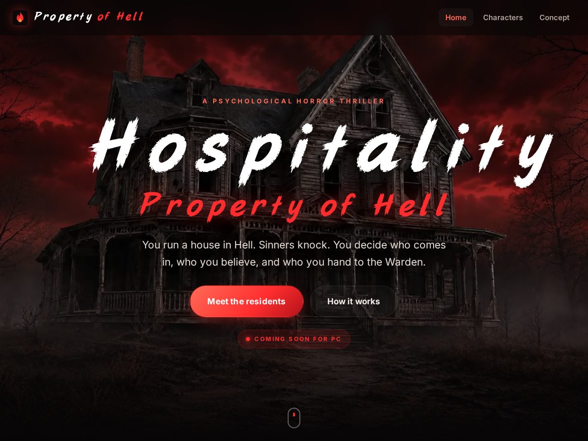 Landing-page snapshot of propertyofhell.com