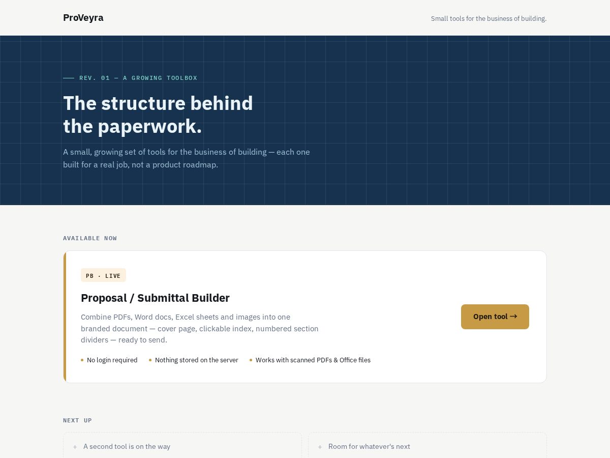 Landing-page snapshot of proveyra.com