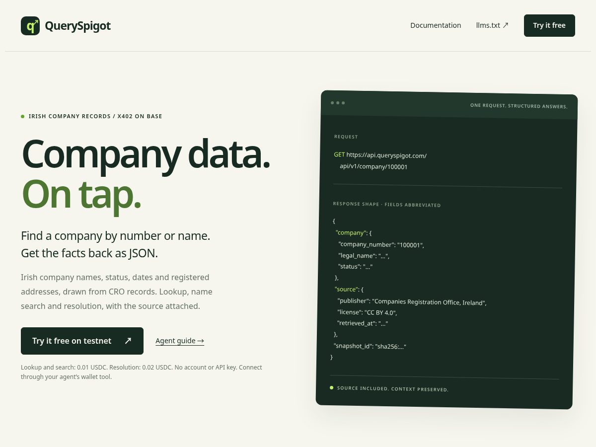 Landing-page snapshot of queryspigot.com