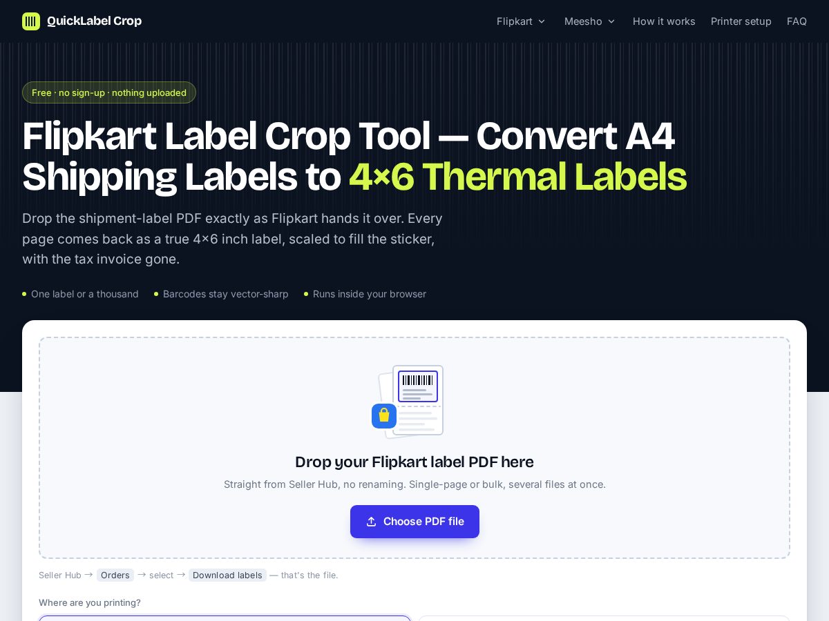 Landing-page snapshot of quicklabelcrops.com