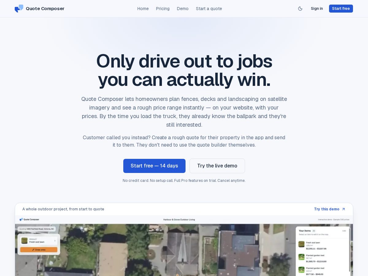 Landing-page snapshot of quotecomposer.com