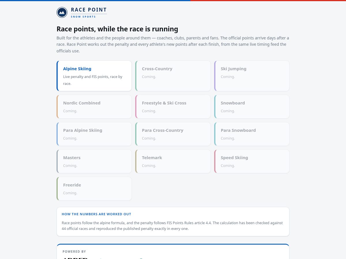 Landing-page snapshot of racepoint.net