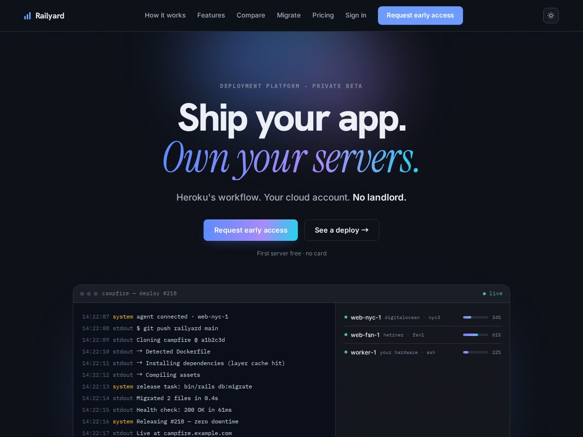 Landing-page snapshot of railyard.run