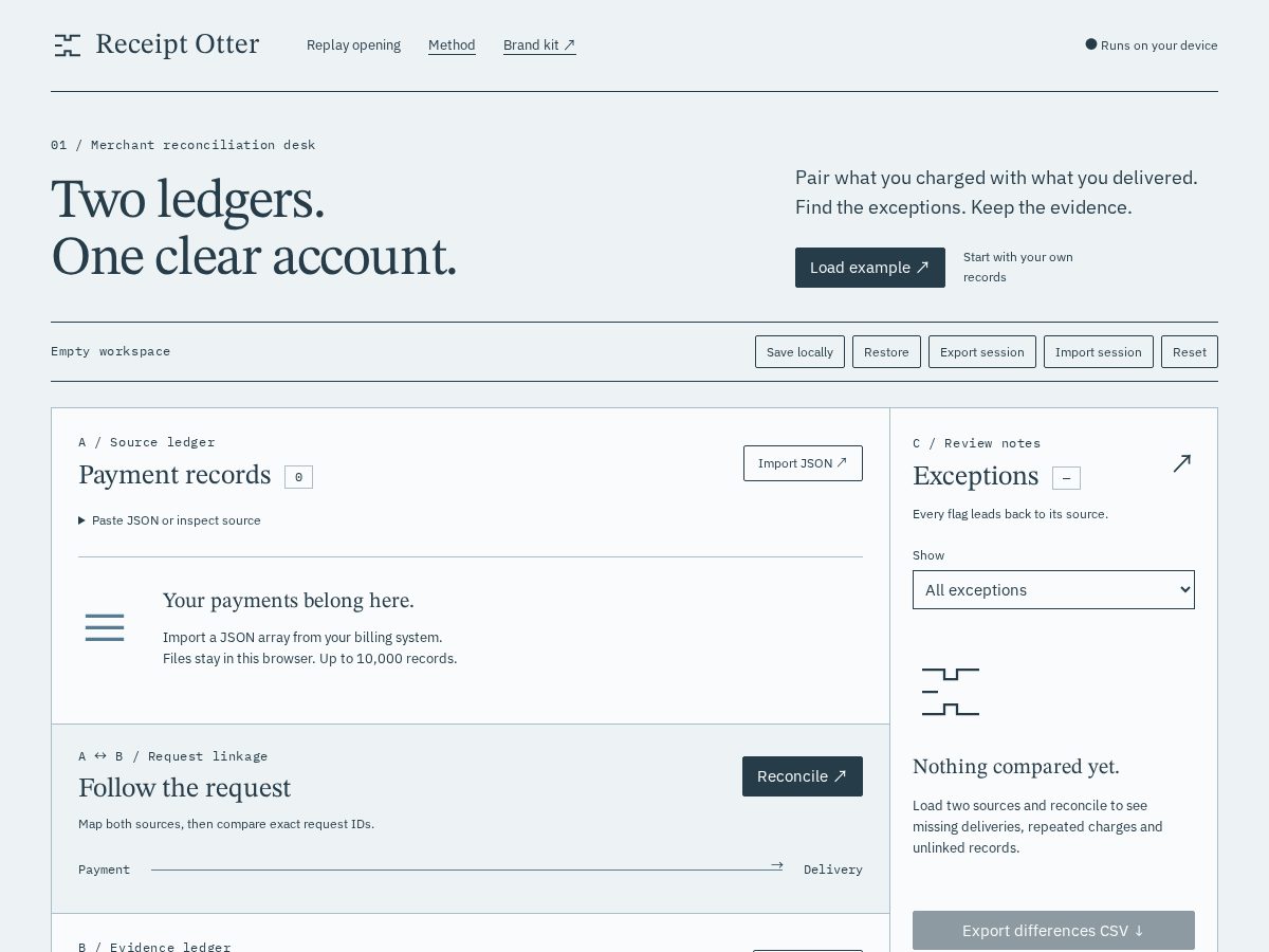Landing-page snapshot of receiptotter.xyz