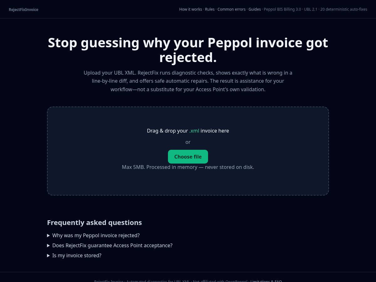 Landing-page snapshot of rejectfixinvoice.com