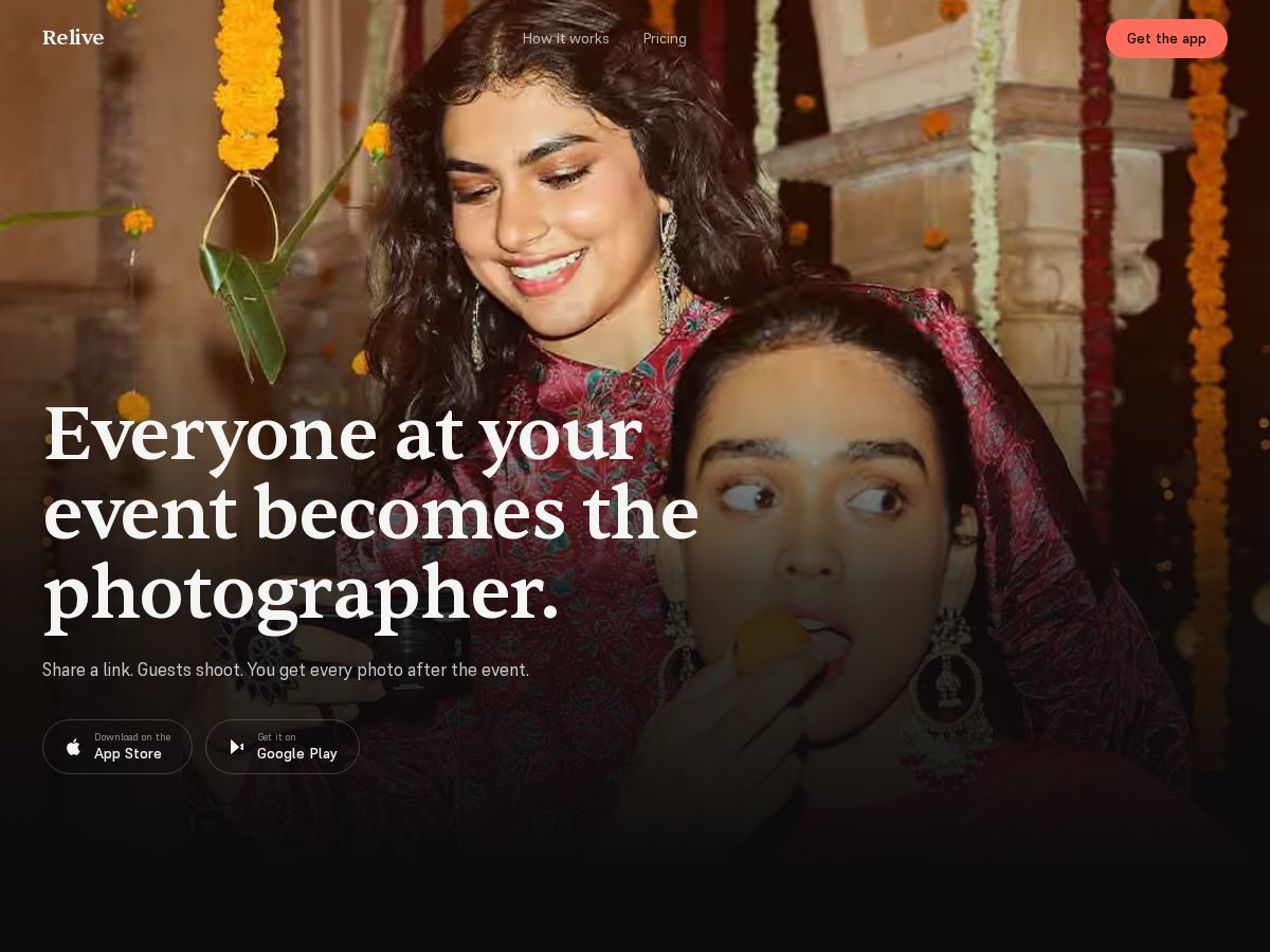 Landing-page snapshot of relive.cam
