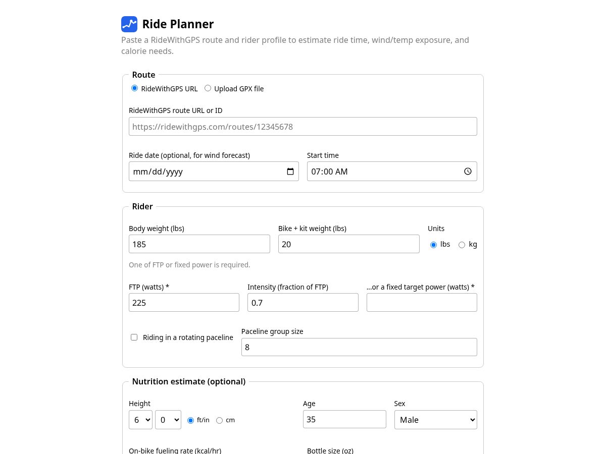 Landing-page snapshot of ride-planner.com