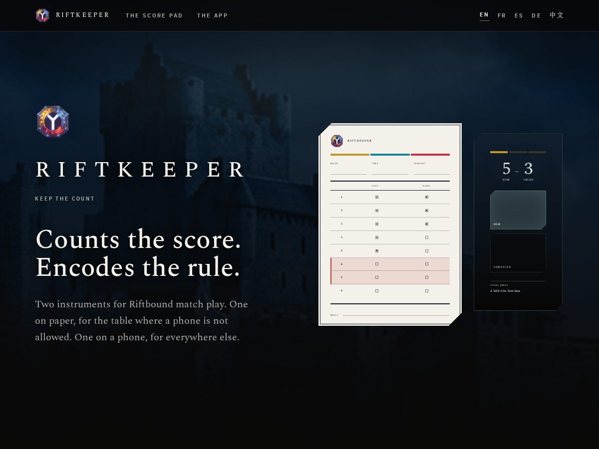 Landing-page snapshot of riftkeeper.net