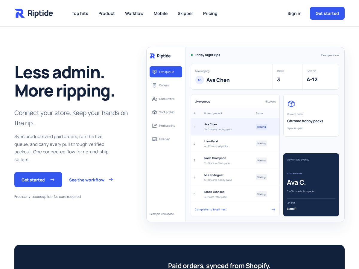 Landing-page snapshot of riptidequeue.com