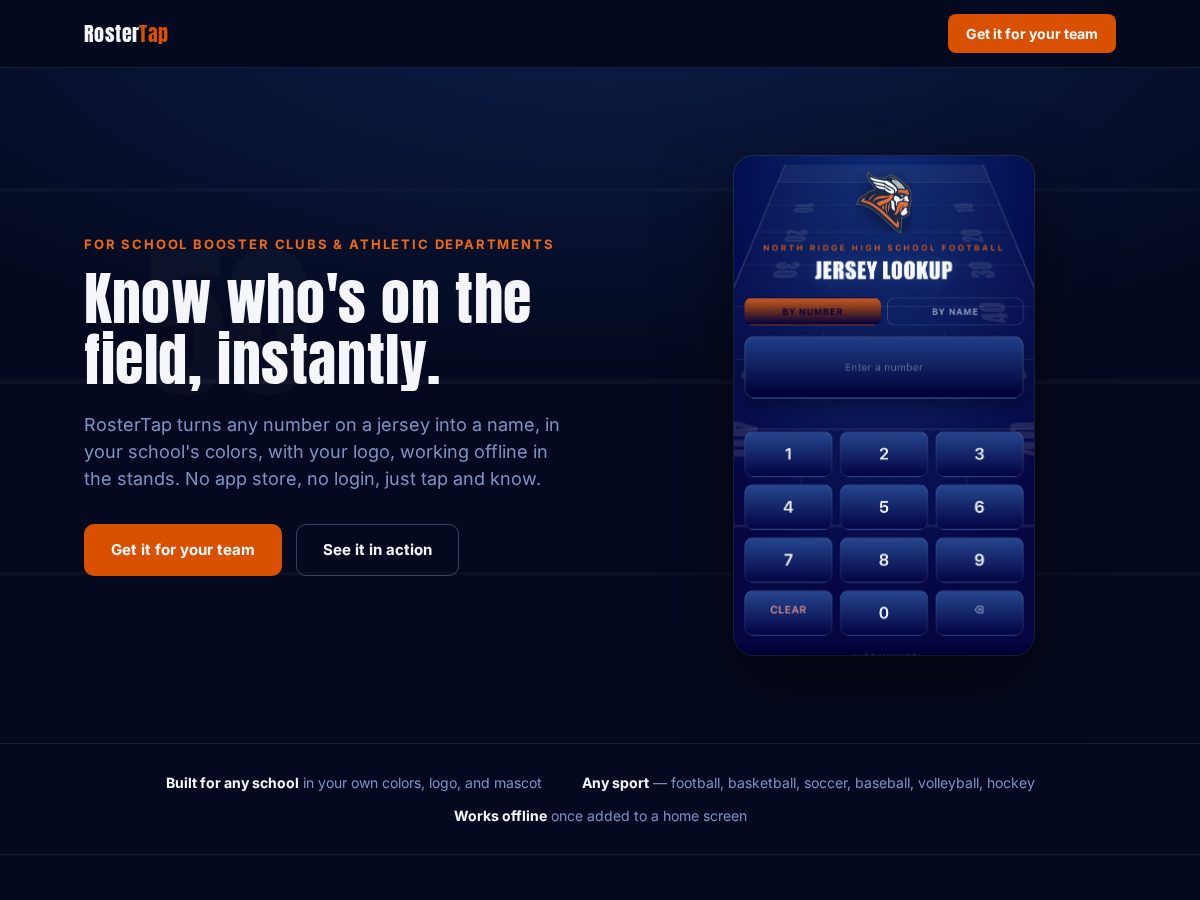 Landing-page snapshot of rostertap.net