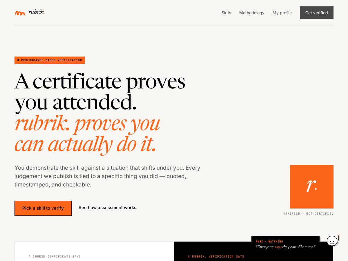 Landing-page snapshot of rubric.rocks