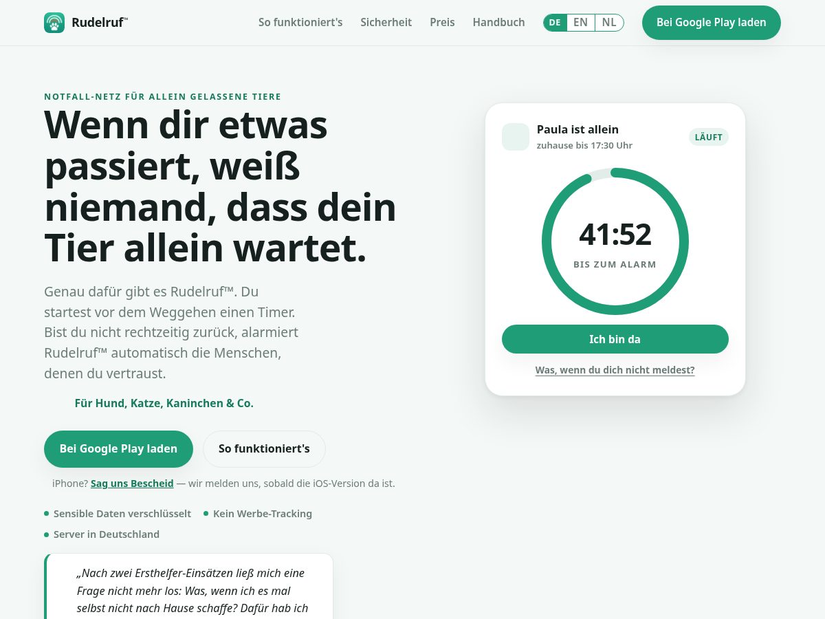 Landing-page snapshot of rudelruf.com