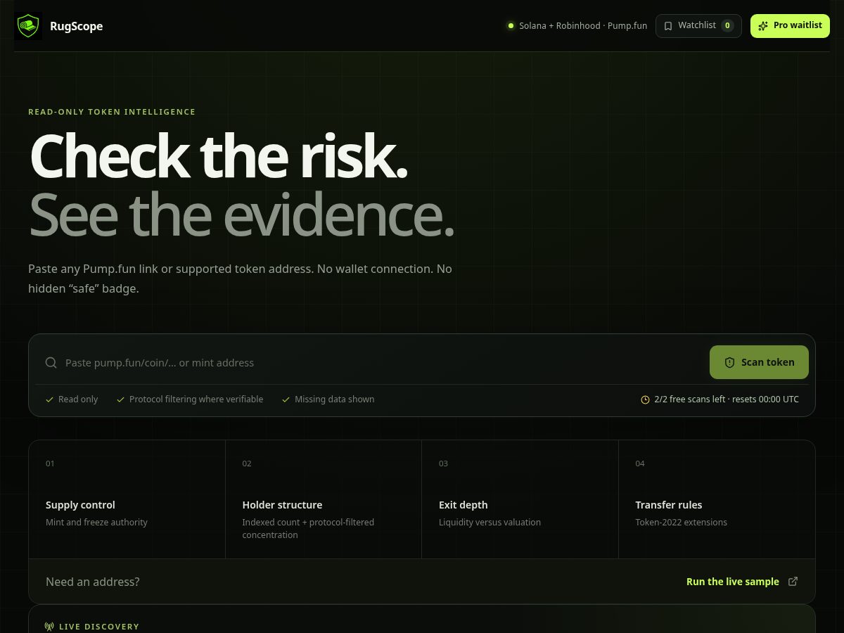 Landing-page snapshot of rugscope.site