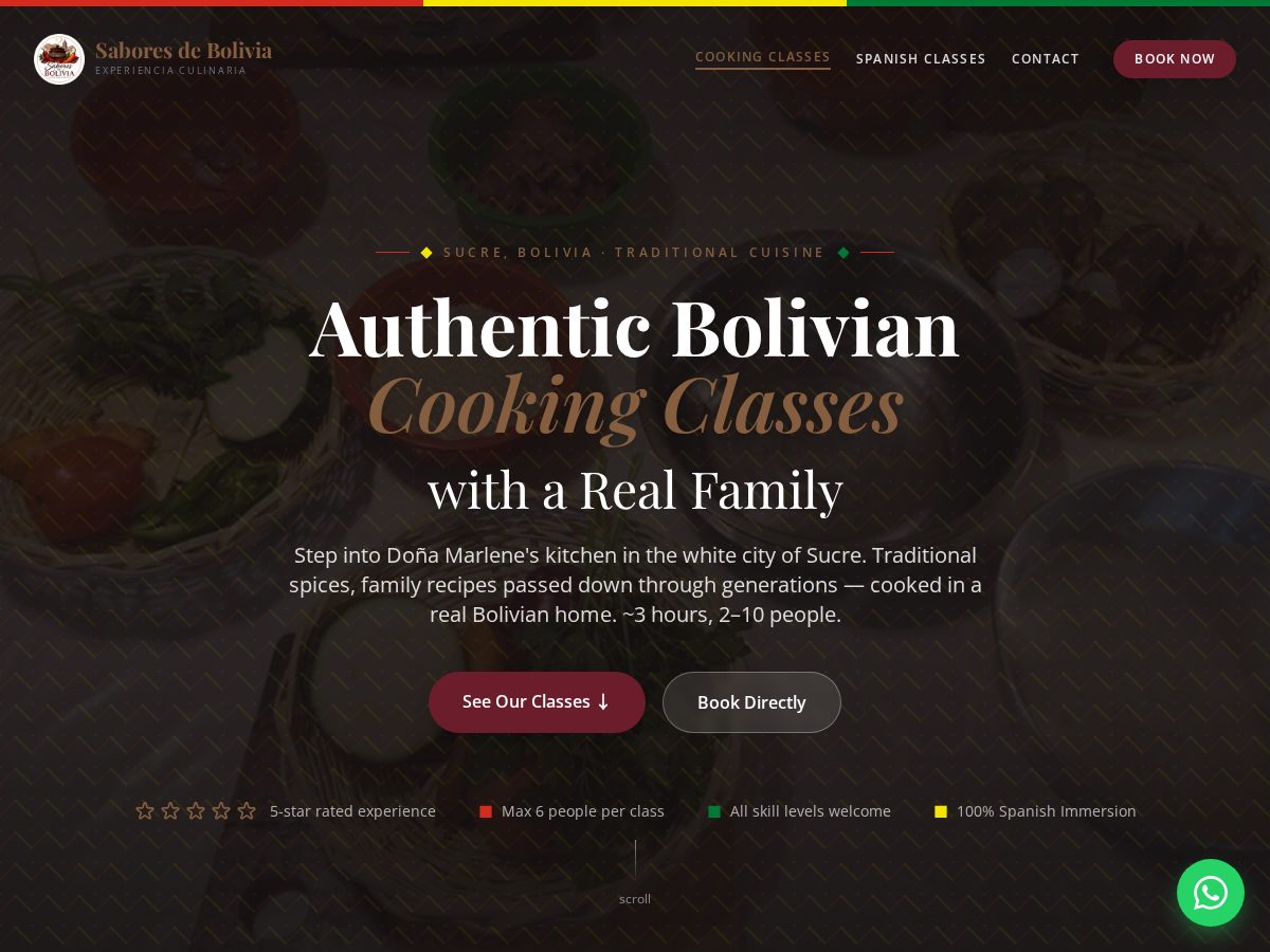 Landing-page snapshot of saboresbolivia.com