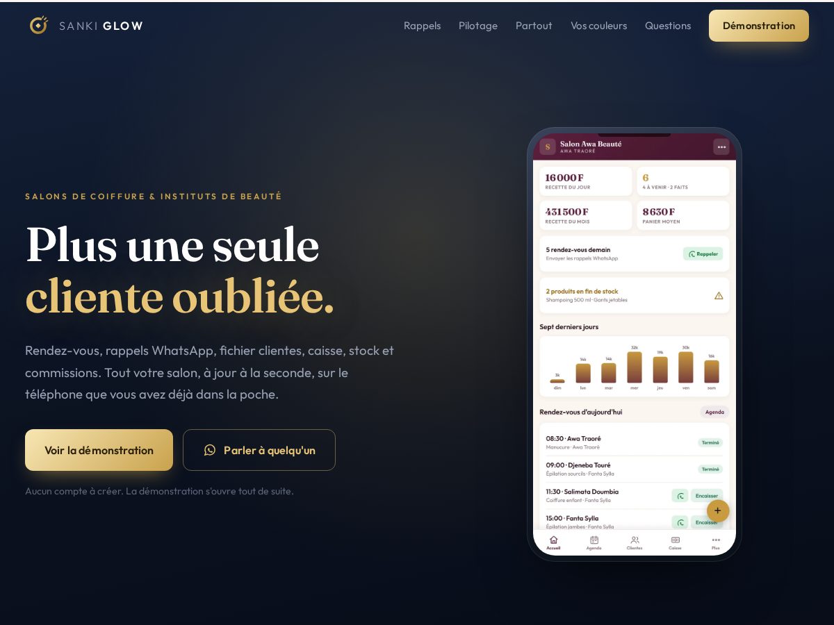 Landing-page snapshot of sankiglow.com