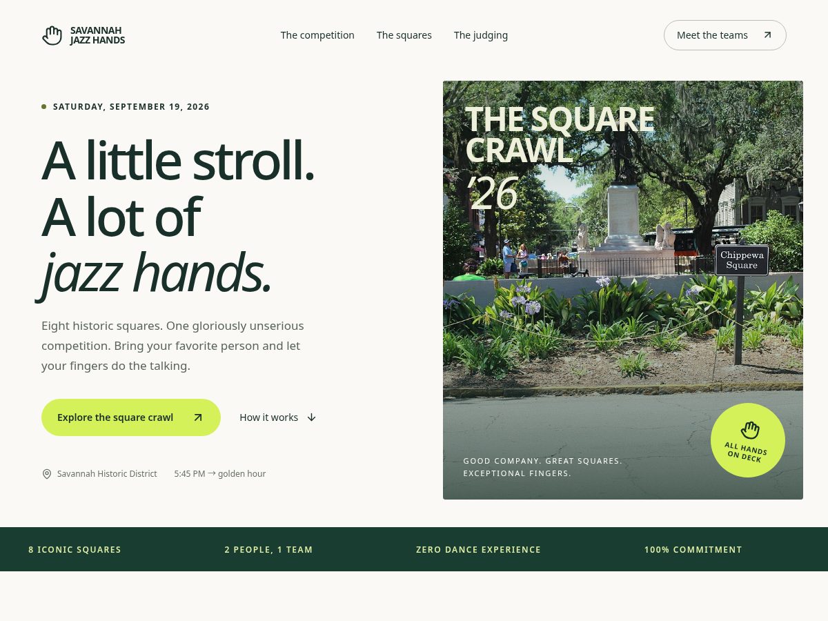 Landing-page snapshot of savannahjazzhands.com