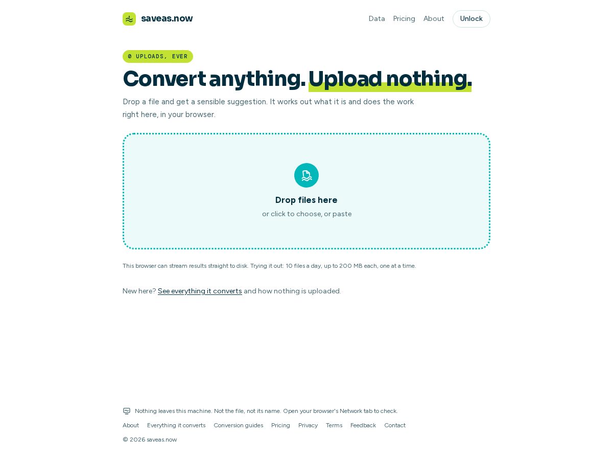 Landing-page snapshot of saveas.now