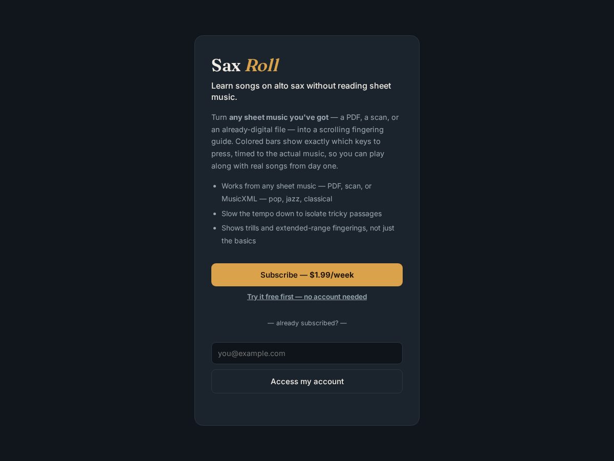 Landing-page snapshot of saxroll.com