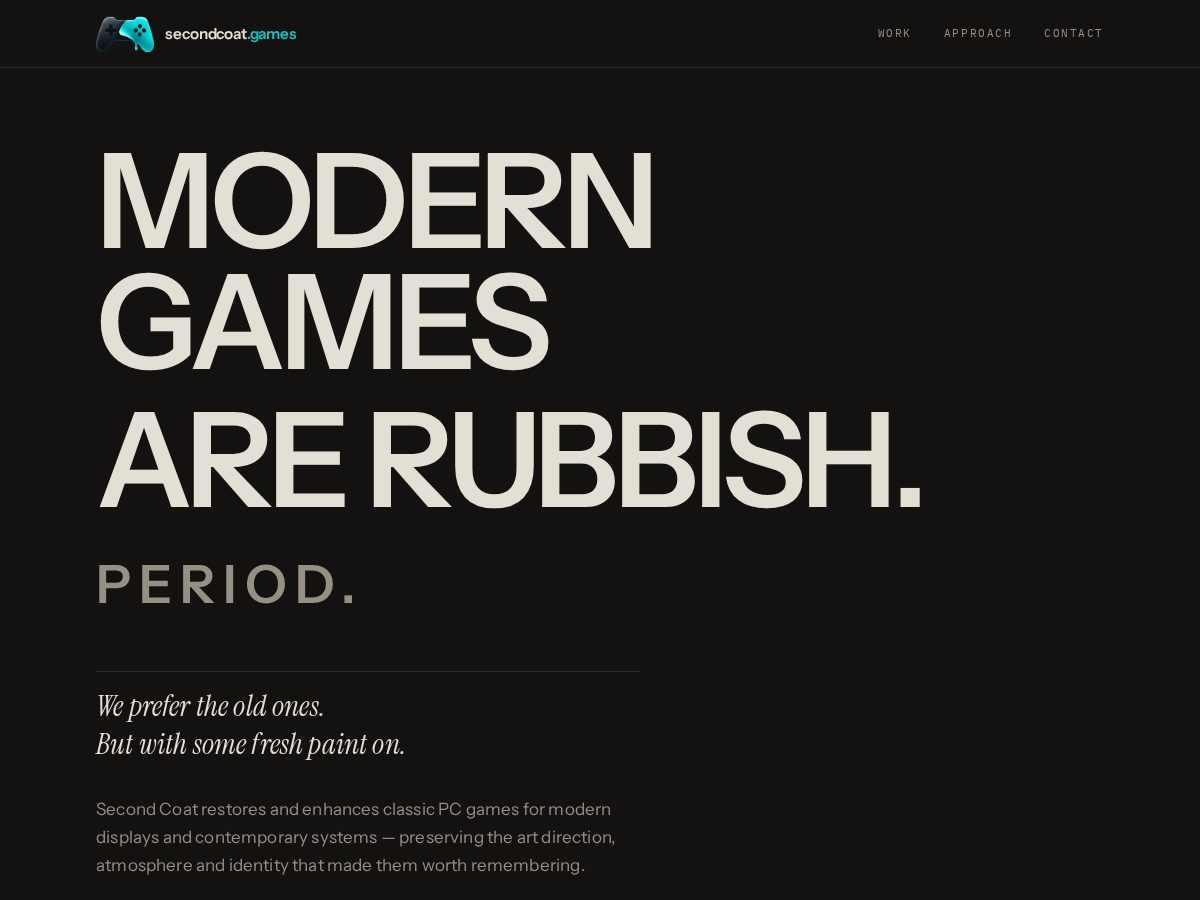 Landing-page snapshot of secondcoat.games