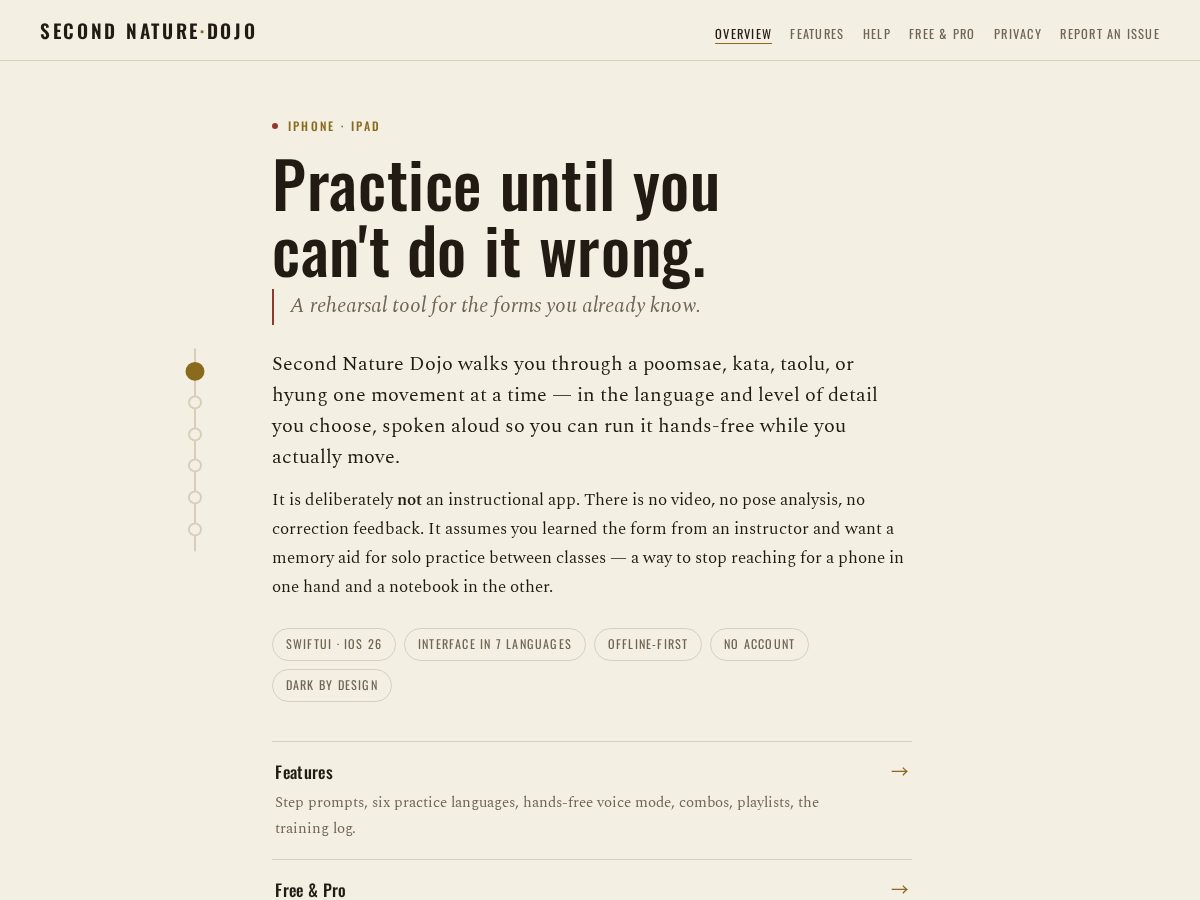Landing-page snapshot of secondnaturedojo.com