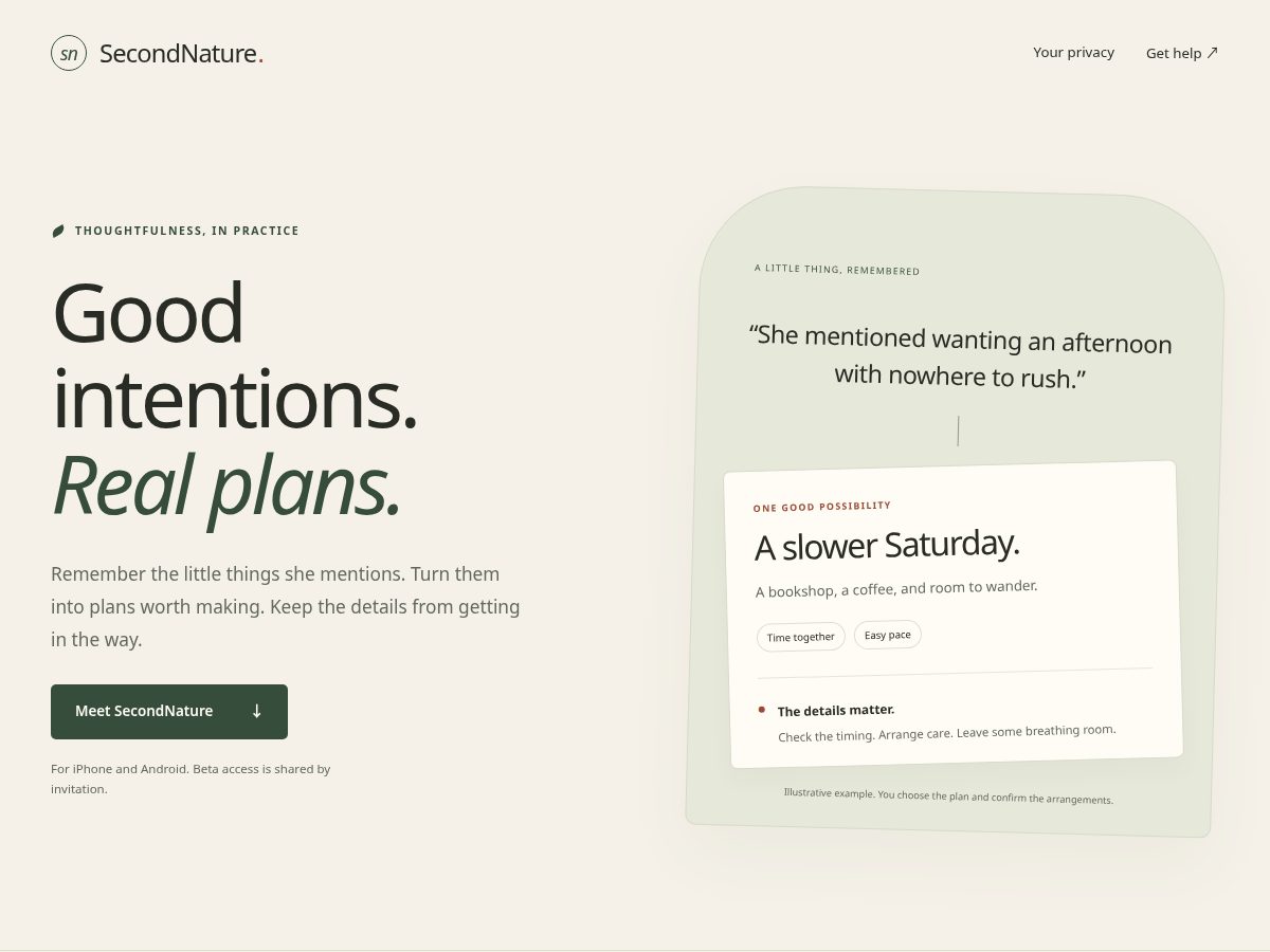 Landing-page snapshot of secondnatureplans.com