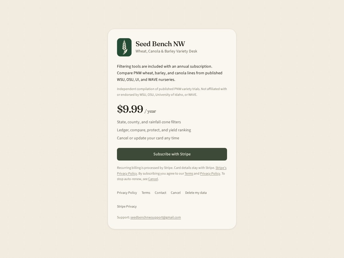 Landing-page snapshot of seedbenchnw.com