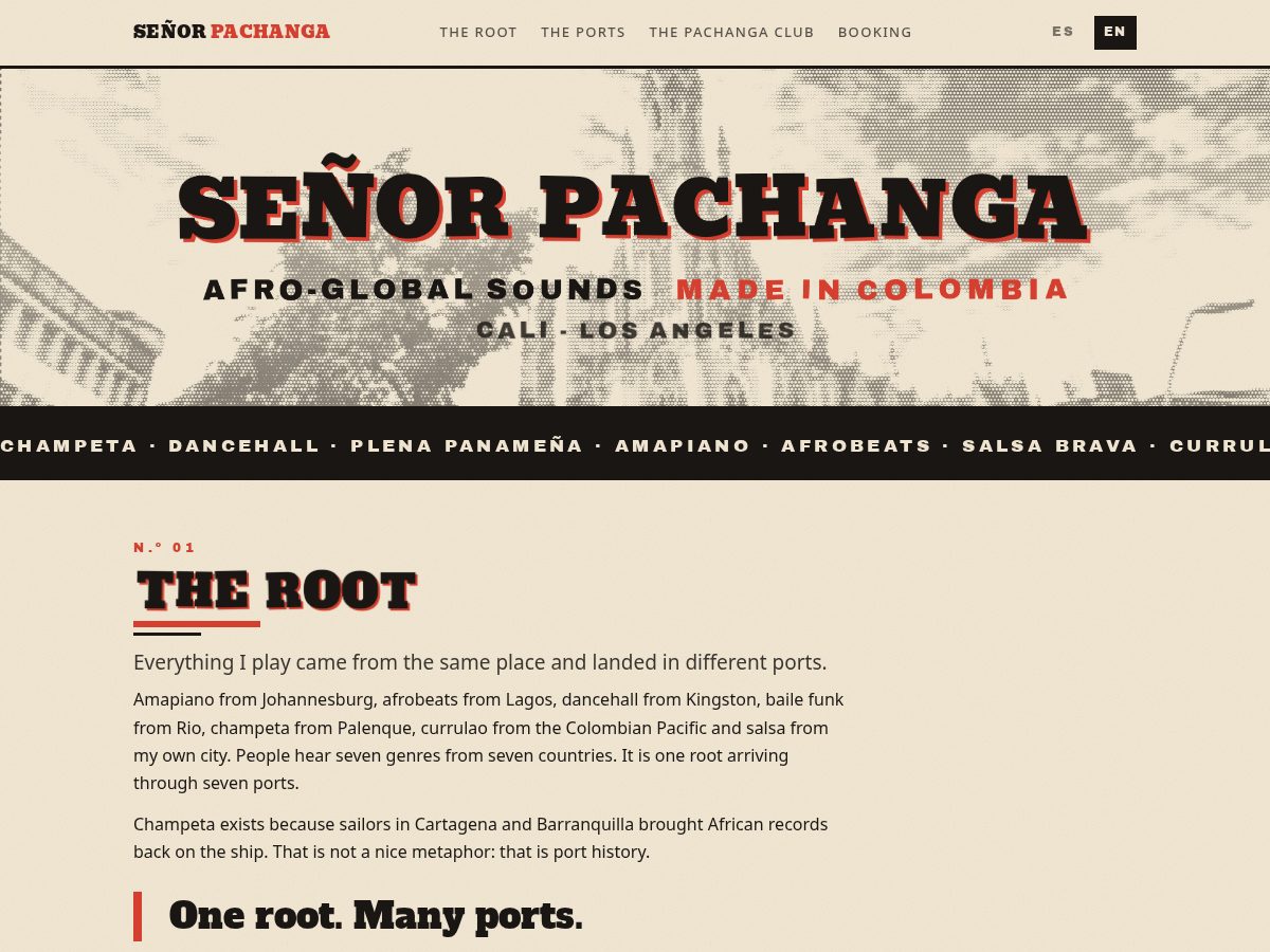 Landing-page snapshot of senorpachanga.com
