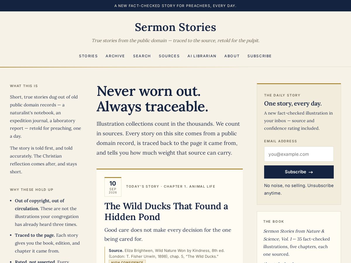 Landing-page snapshot of sermonstories.com